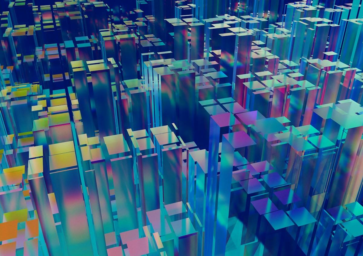 Abstract iridescent data blocks